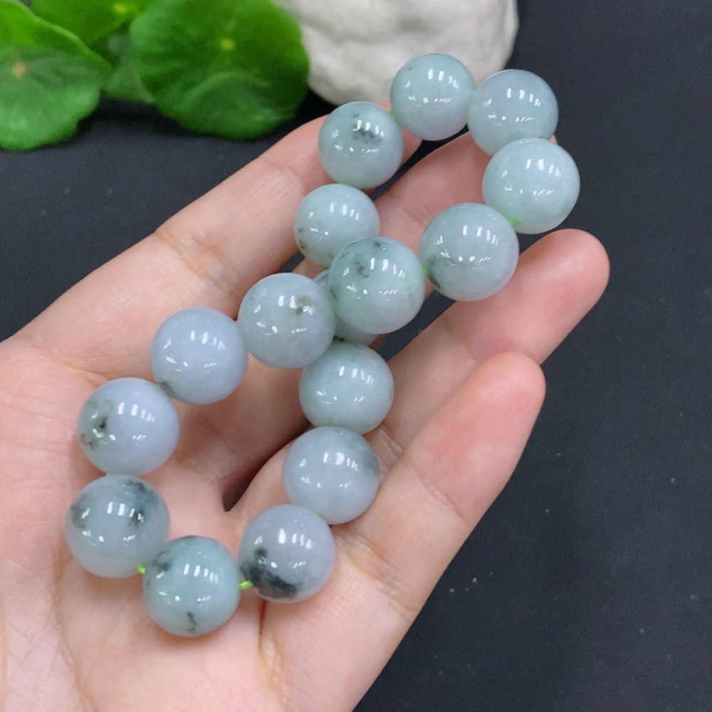 F34000915 Jadeite Bead Necklace Approx. 12.5mm Total Weight Approx. 61.6g (Including Other Mineral Components)