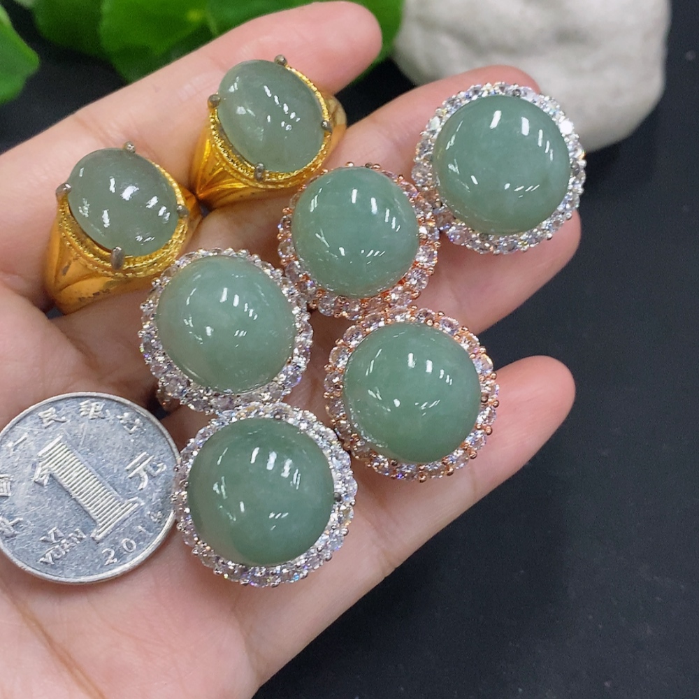 F32775903 Jadeite Cabochon Sell as a Lot Non-Gold Setting