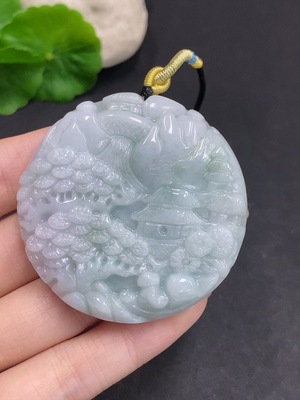 F34035503 Jadeite Landscape Pendant, Total Weight Approximately 70.8g (Including Rope)