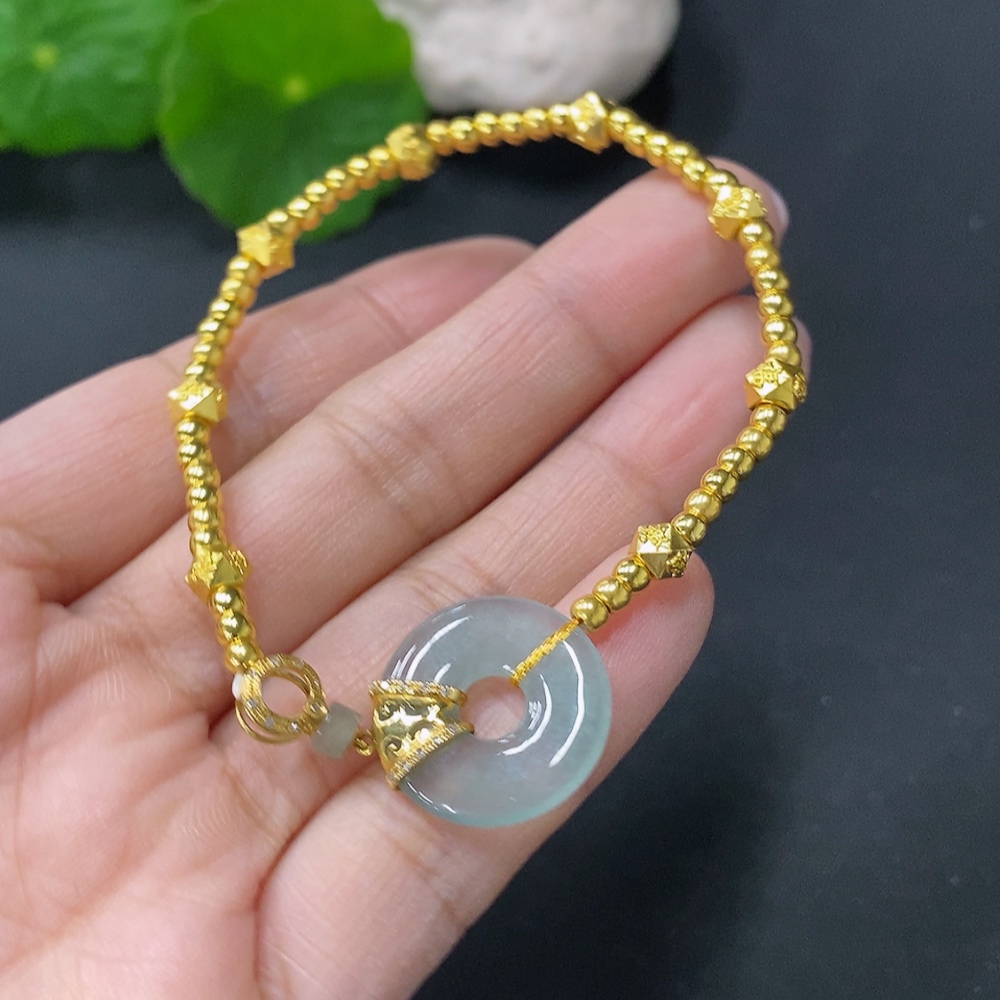 F26968038 Jadeite Inlaid Bracelet, 1 Inlaid Main Body 18k, Rest Au99%, Total Weight Approx. 3.38g