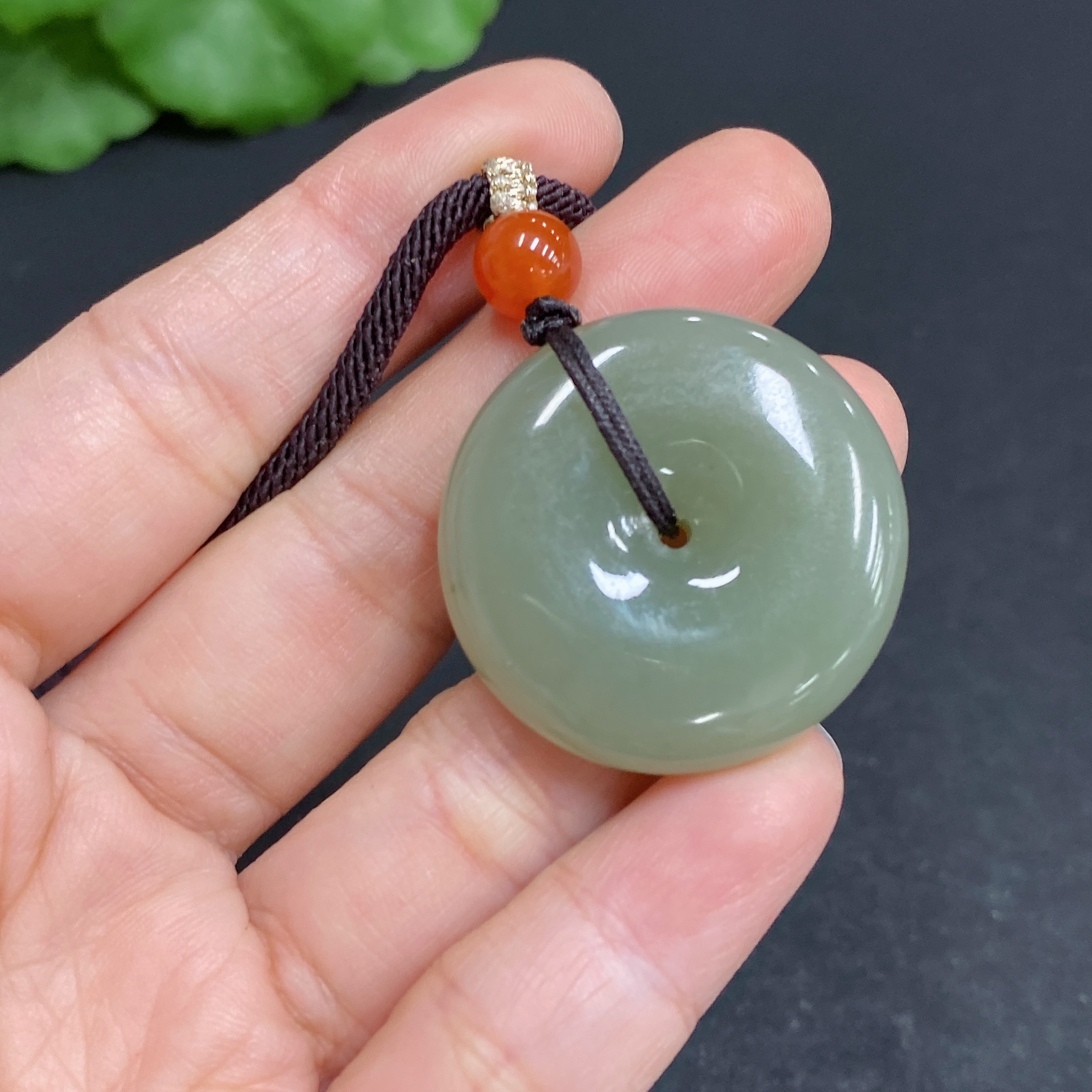 H33939042 Hetian Jade Pendant, Peace Knot, Total Weight Approx. (Including Rope) 17g
