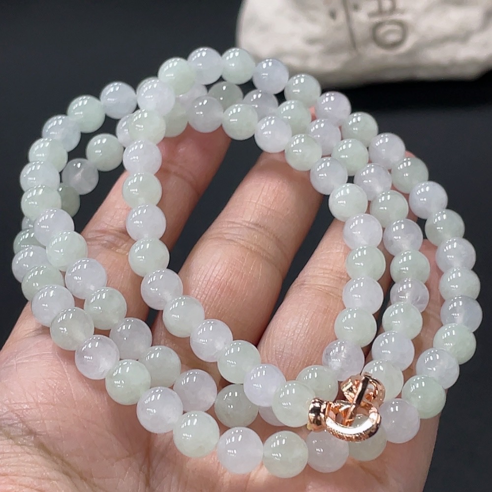 F28196302 Jadeite Bead Necklace Approx. 6.8mm Total Weight Approx. 53.19g Non-Gold Clasp