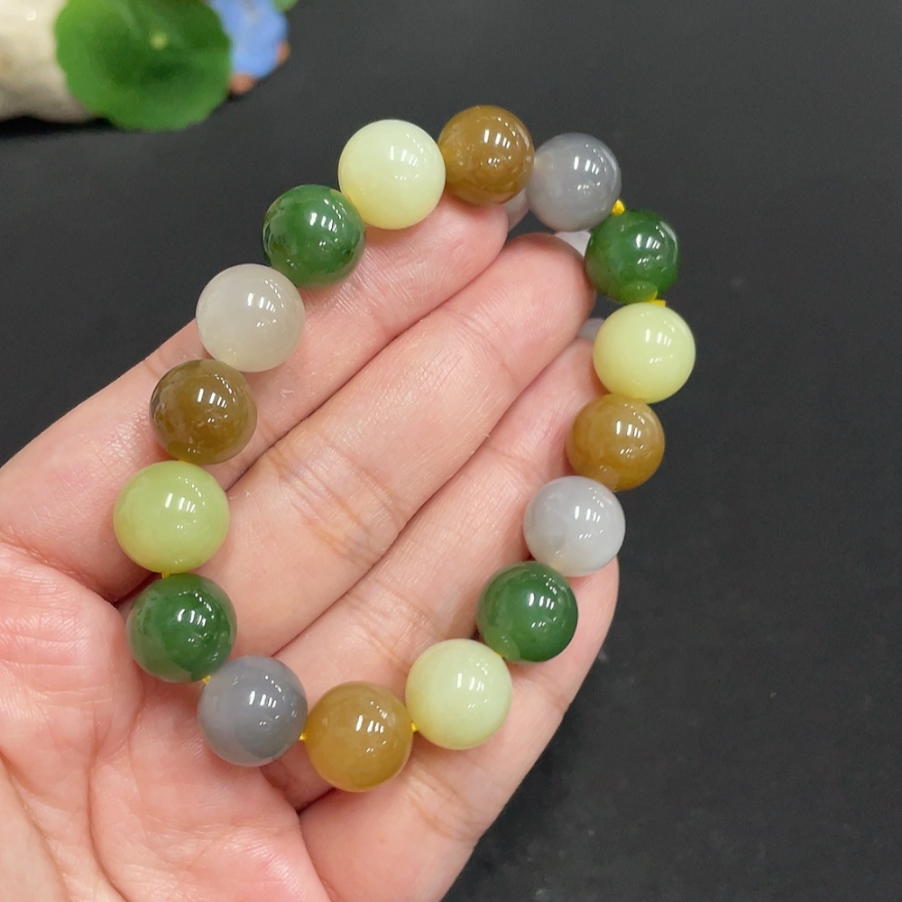 H33863438 Hetian Jade Bracelet, Approx. 12.1mm Beads, Total Weight Approx. 42.3g