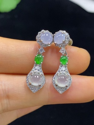 F34044463 Jadeite Inlaid Earrings Non-Gold Total Weight Approx. 3.95g (Including Ear Caps)