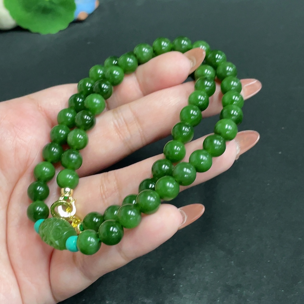 H34055022 Hetian Jade Jasper Bead Necklace, approx. 7.7mm, total weight approx. 45.2g, non-gold