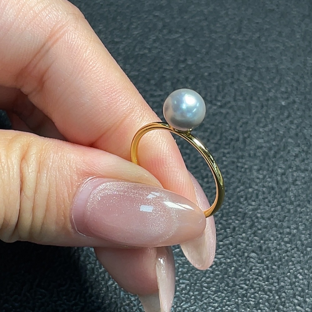 C34992255 Seawater pearl ring, color origin undetermined, non-gold, adjustable, total weight approx. 1.2g, size around 6.8mm