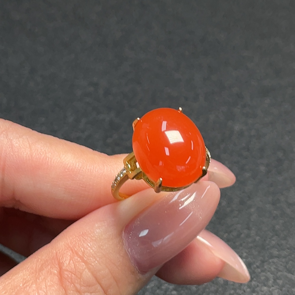 C34993014 South Red Agate Ring, Adjustable, Non-Gold, Total Weight Approx. 4.45g