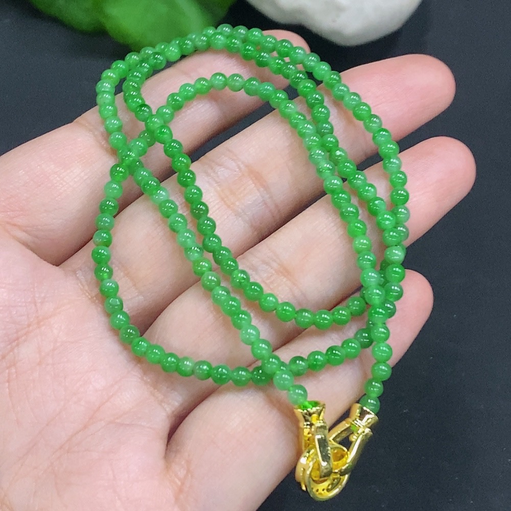 F24831719 Jadeite Bead Necklace Approx. 3mm Non-Gold Total Weight Approx. 10.6g