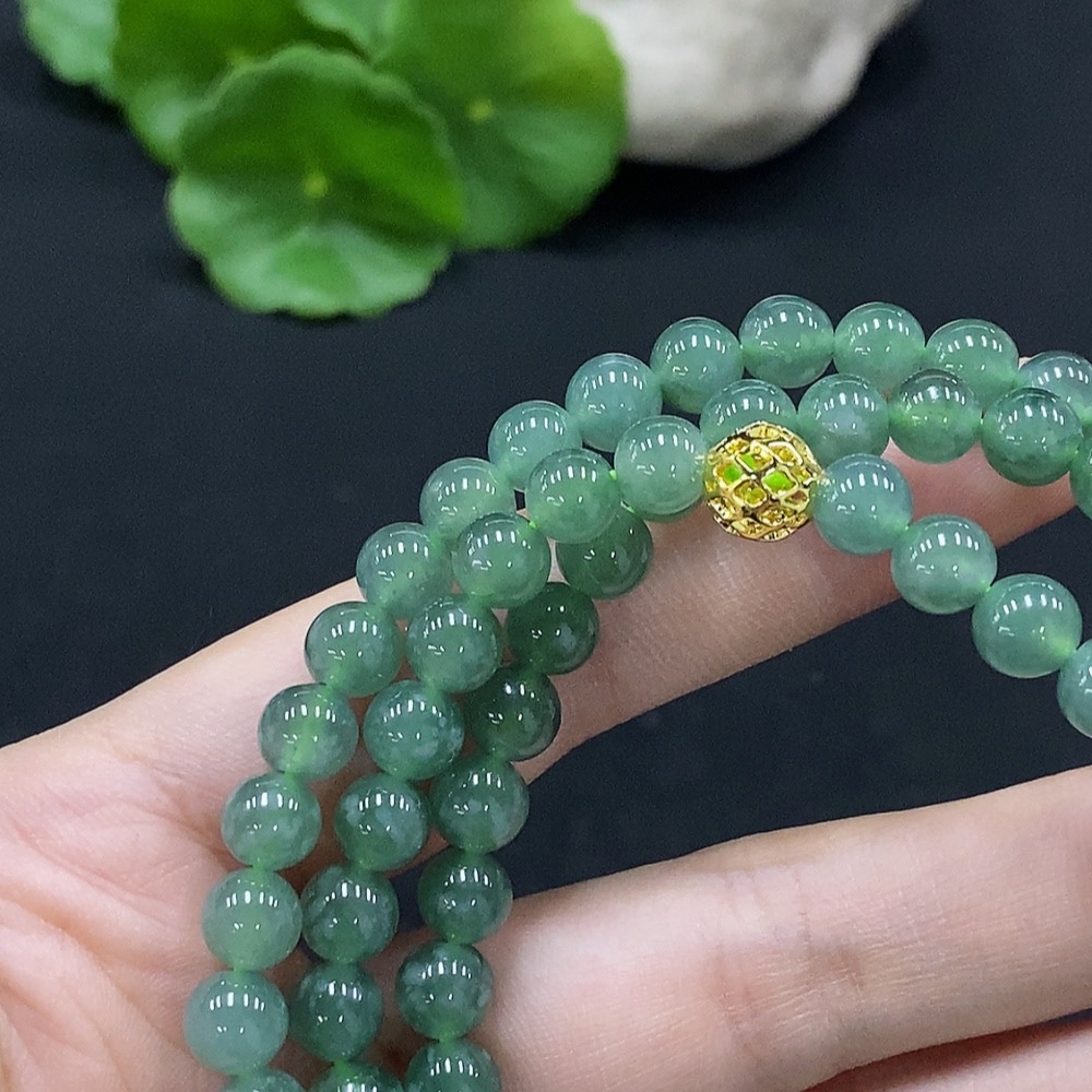 F34996584 Jadeite Bead Necklace Approx. 6.5mm Non-Gold-Inlaid Total Weight Approx. 42.45g