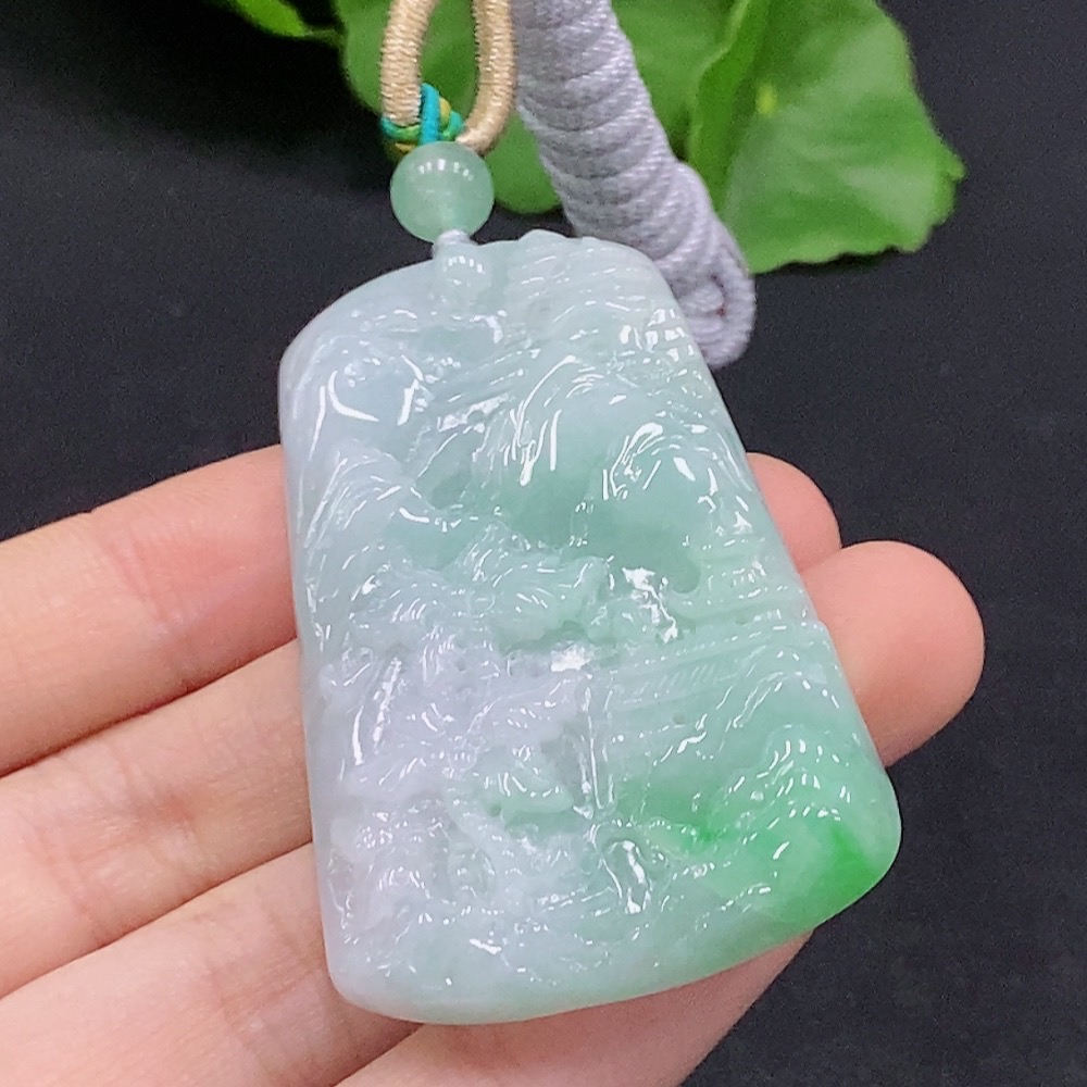 F31683112 JadeiteLandscape Pendant with Non-A Grade Beads, Total Weight Approx. 30.7g
