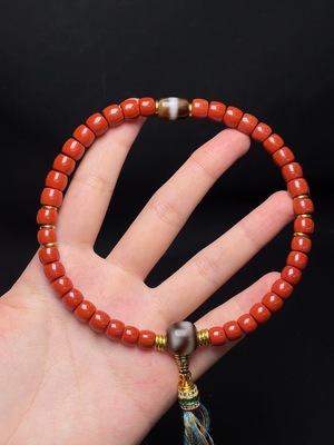 C33937063 South Red Agate Bead Strand with Visible Organic Matter, Non-Natural Accent Stones, Non-Gold, Total Weight Approx. 34.3g, Size About 7.7mm