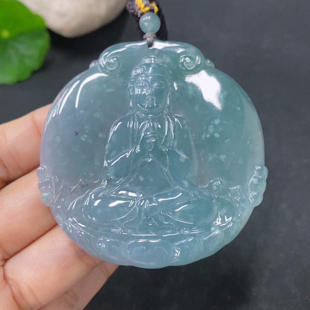F35117681 Jadeite Pendant Buddha Amulet Total Weight Approx. 31.38g Including Rope