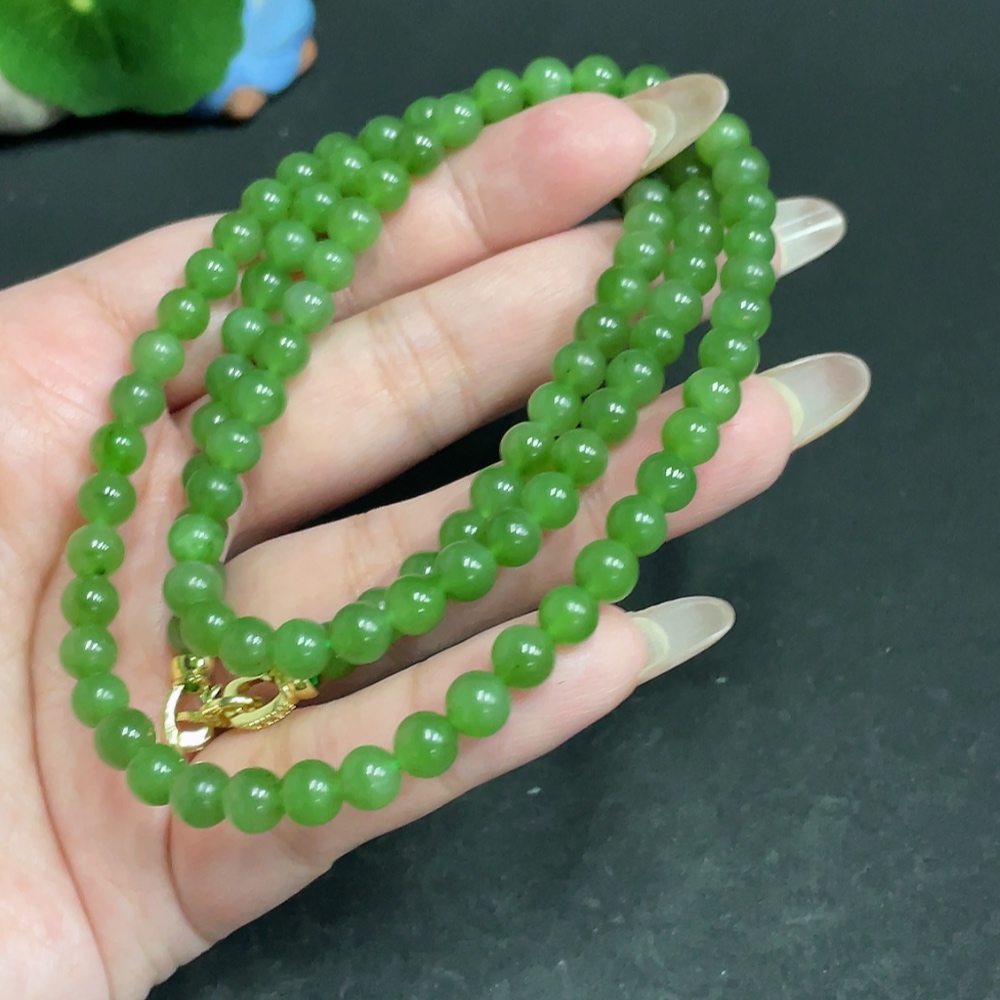 H29378874 Hetian Jade Bead Necklace Approx. 5.7mm Total Weight About 38.5g Non-Gold