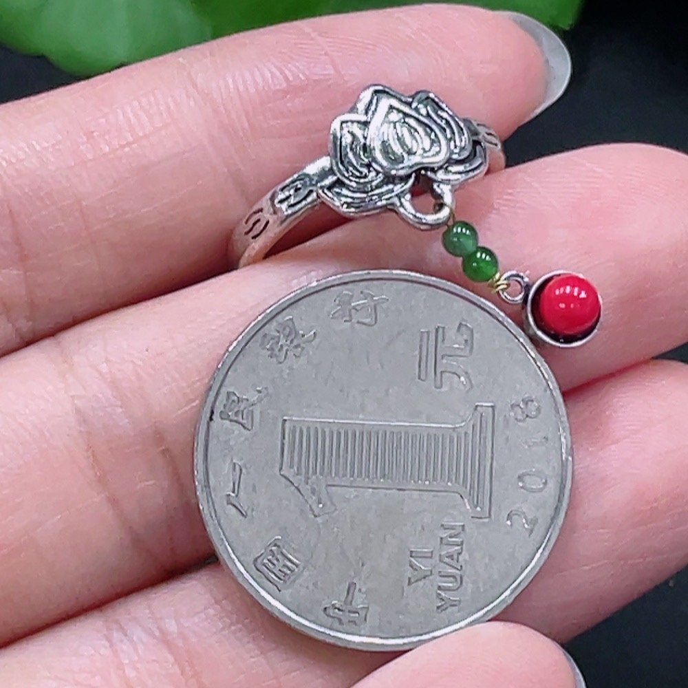 F22524849 Jadeite inlaid ring, non-gold inlaid, adjustable, total weight 2.707g