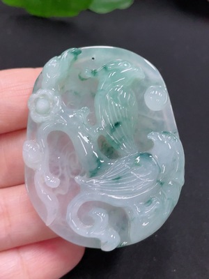 F28287594 Jadeite flower and bird pendant plaque, total weight approximately 22.5 grams