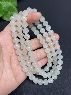 H33858832 Hetian Jade Bead Necklace Approx. 7.6mm Total Weight Approx. 66.9g