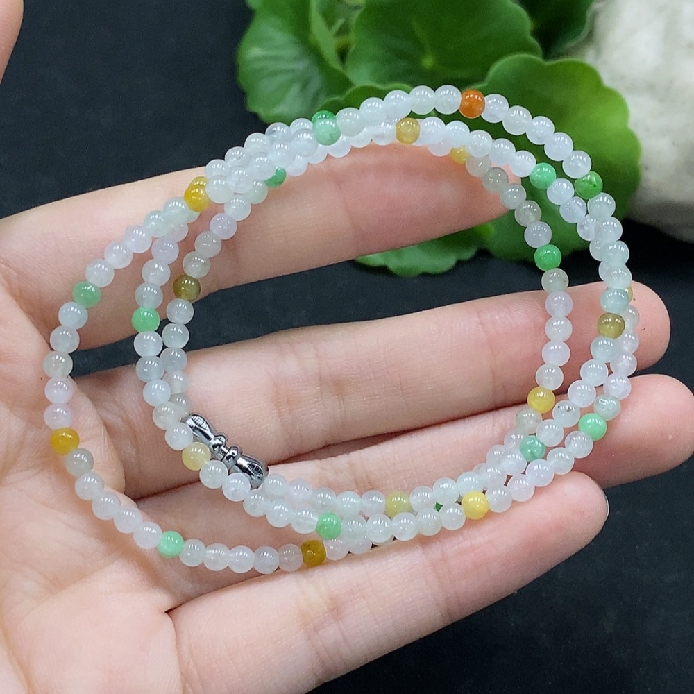 F35089933 Jadeite bead necklace, approximately 3.4mm, total weight about 11.06g, non-gold inlaid