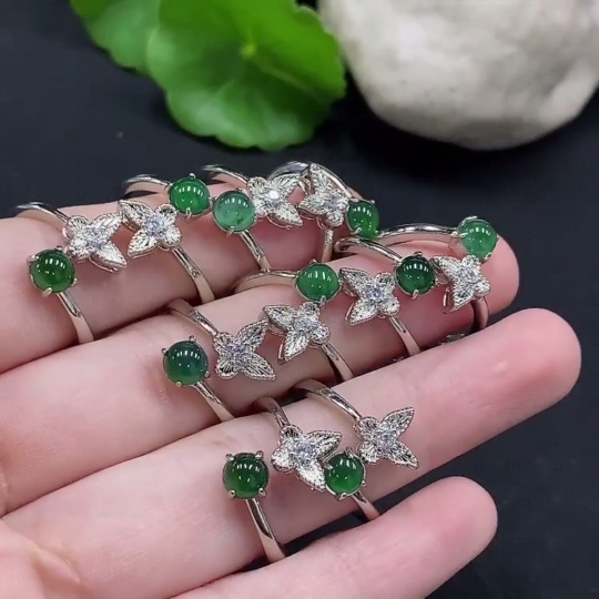 F33927866 Jadeite Cabochon Inlaid Ring Non-gold Inlaid Adjustable