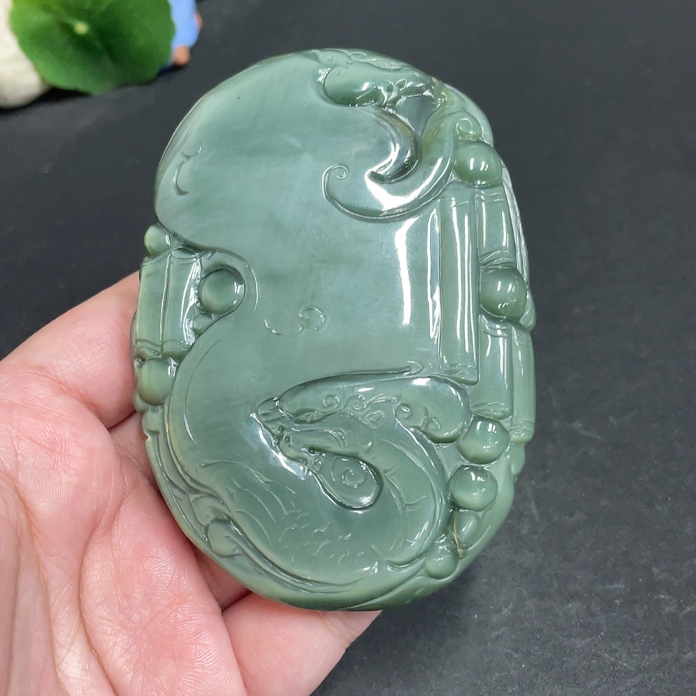 H30487042 Hetian Jade Handheld Piece - Wealth and Fortune - Total Weight Approx. 210.9g