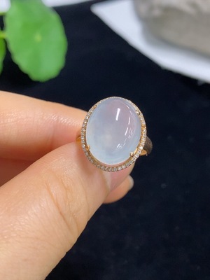 F38497007 Jadeite Cabochon Ring with 18k Gold, Size 10, Total Weight Approx. 4.53g