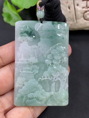 F44278453 翡翠山水牌挂件 货品总重约40.4g