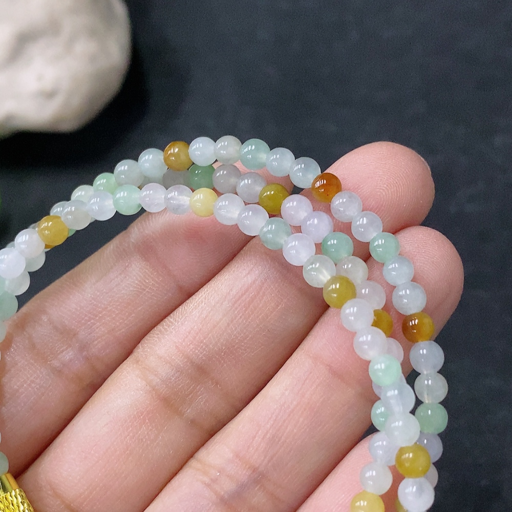 F33912705 Jadeite Bead Necklace Approximately 4mm Non-Gold Total Weight About 14.34g Yellow Part Color Origin Undetermined