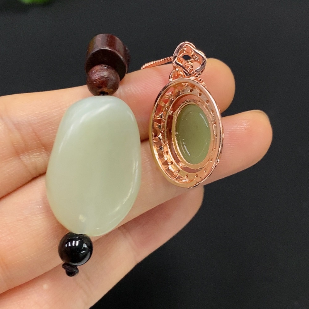 H20249862 Hetian Jade Inlaid Jewelry (Non-Gold Inlaid) Total Weight Approx. 14.7g