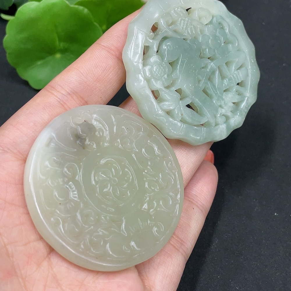 H35085688 Hetian Jade Pendant Antique Plaque Containing Other Mineral Components Total Weight Approx. 60.4g