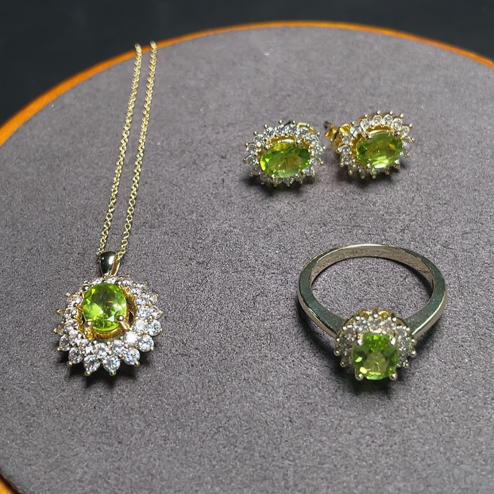 C33842803 Peridot Necklace + Ring + Earrings Non-Gold Adjustable Total Weight Approx. 9g Wholesale Lot