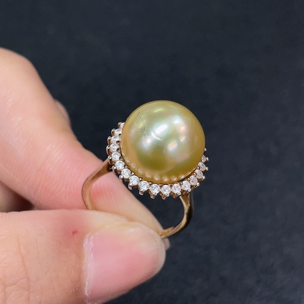 C34950043 Seawater Pearl Ring, Color Origin Undetermined, Non-Gold, Adjustable, Total Weight Approximately 4.76g, Size Around 12.1mm