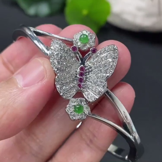 F29316351 Jadeite cabochon inlaid bracelet non-gold inlaid total weight approx. 17.39g