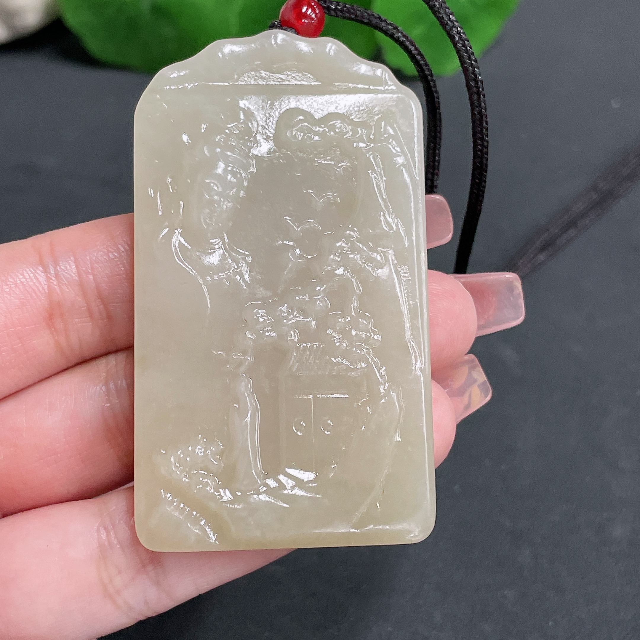 H17915134 Hetian Jade Pendant Guanyin with Cord Total Weight 49.91g
