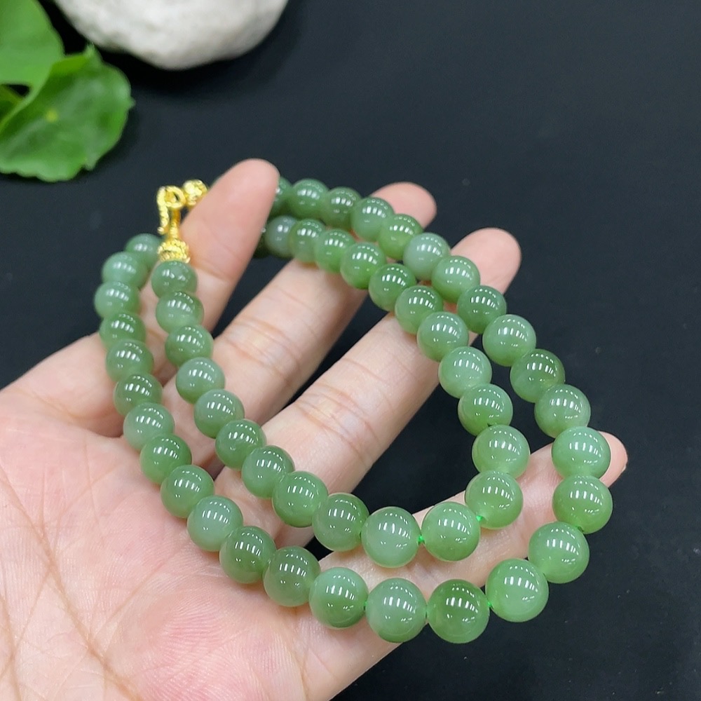 H27171298 Hetian Jade Bead Necklace Approx. 7.7mm Total Weight Approx. 44.2g Non-Gold