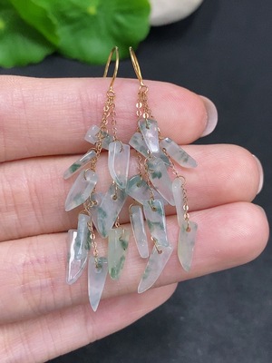 F34003066 Jadeite Inlaid Earrings Suspected Gold-Plated Total Weight Approximately 3.1g