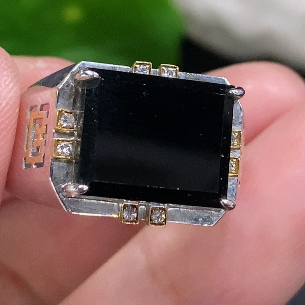 F33932429 Jadeite Inlaid Ring 18K Gold Size 18 Total Weight Approx. 8.8g