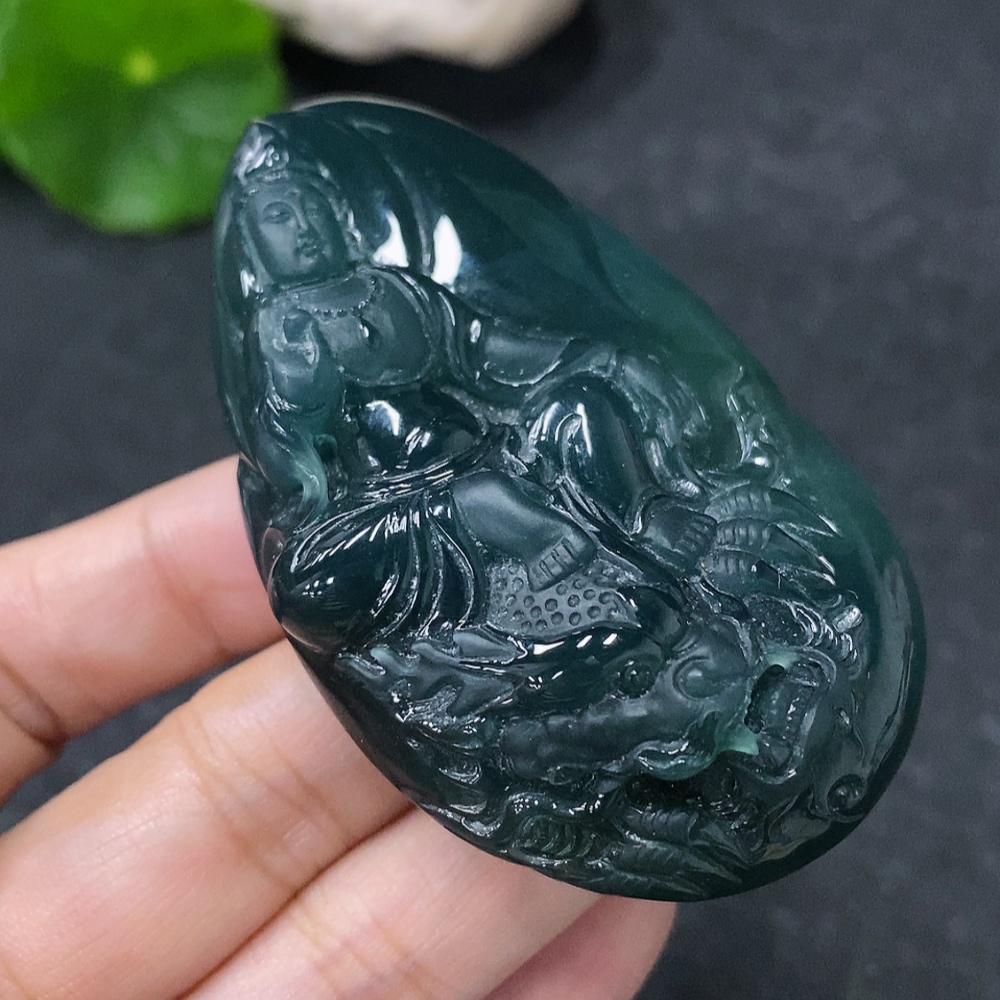 F34977085 Jadeite Pendant of Imperial Dragon Guanyin, total weight approximately 52.6g