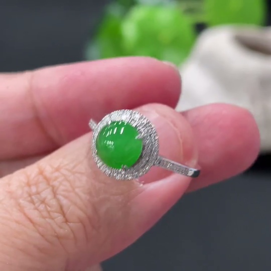 F34018362 Jadeite Cabochon Inlaid Ring 18K Gold Setting Size 14 Total Weight Approx. 1.5g