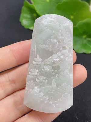 F43171920 翡翠山水挂件 毛货 货品总重约39.08g