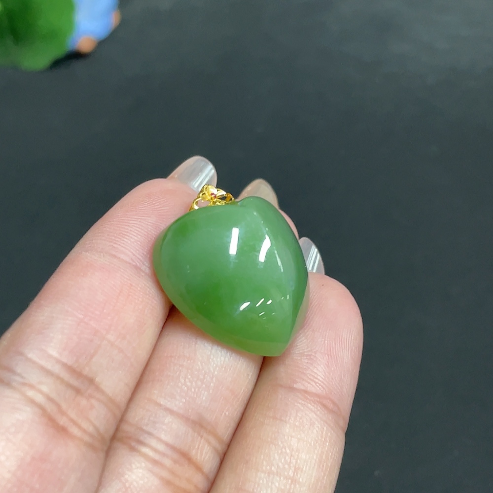 H32699609 Hetian Jade Pendant with Inlay - Heart, Total Weight Approx. 8.5g, 18k