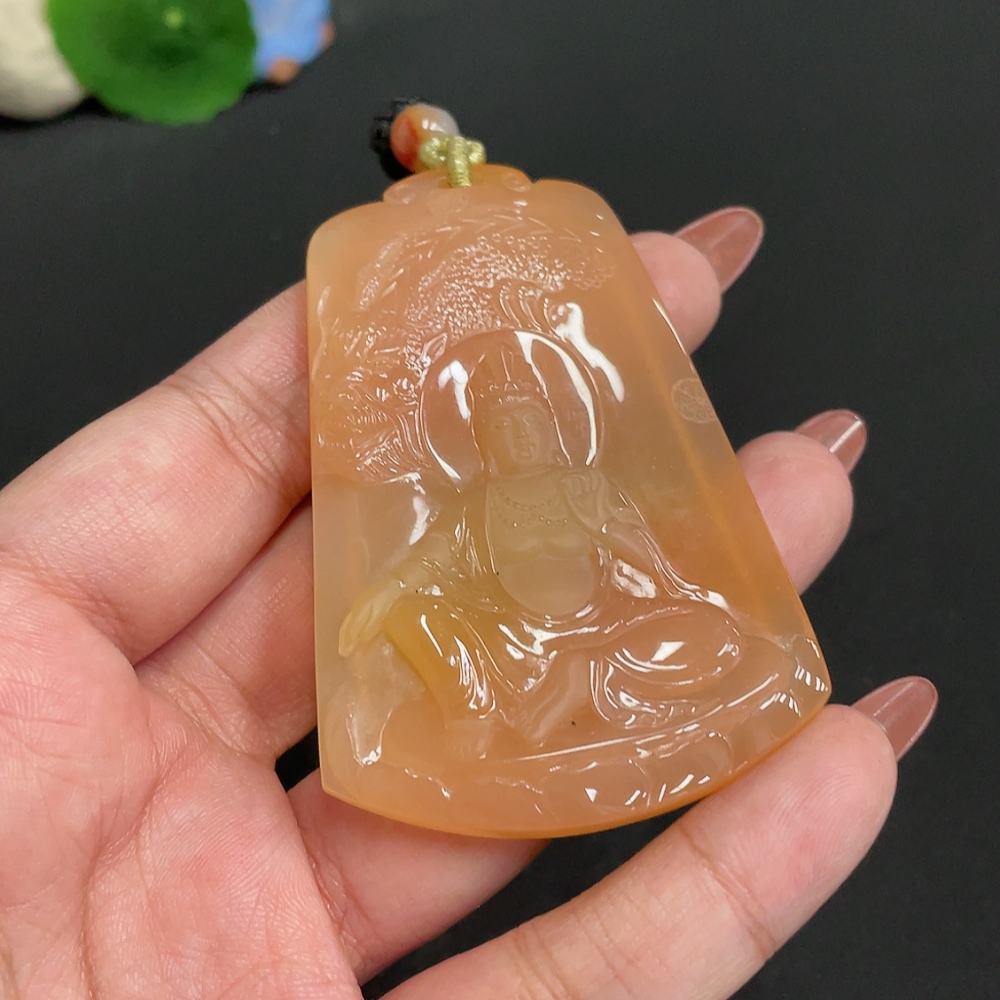 H34005592 Huanglong Jade Pendant  Guanyin  Total Weight: Approx. 50.9g (including rope)