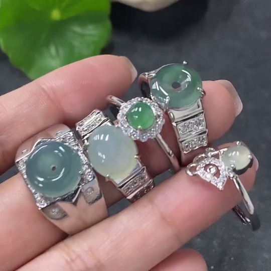 F34031110 Jadeite Cabochon Ring Non-Gold Setting Adjustable Size