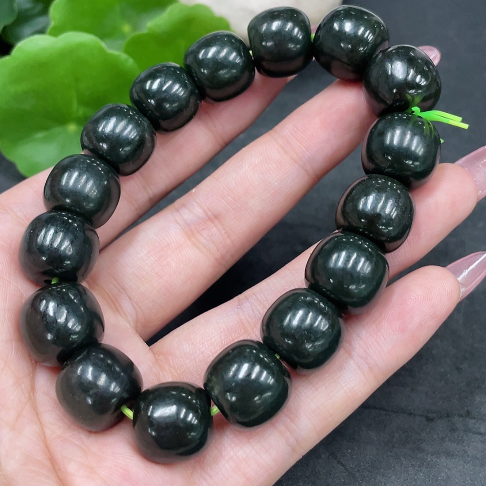 H33897450 Hetian Jade Beads Bracelet, Approx. 13.3mm, Total Weight Approx. 70.8g