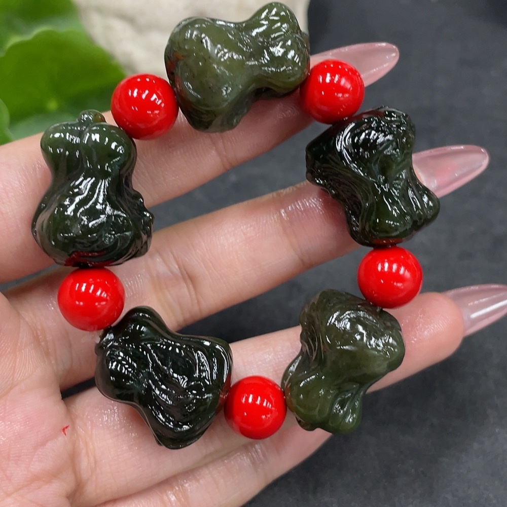 H33841406 Hetian Jade Bead Bracelet with Non-Hetian Jade Beads, Total Weight Approx. 48.8g