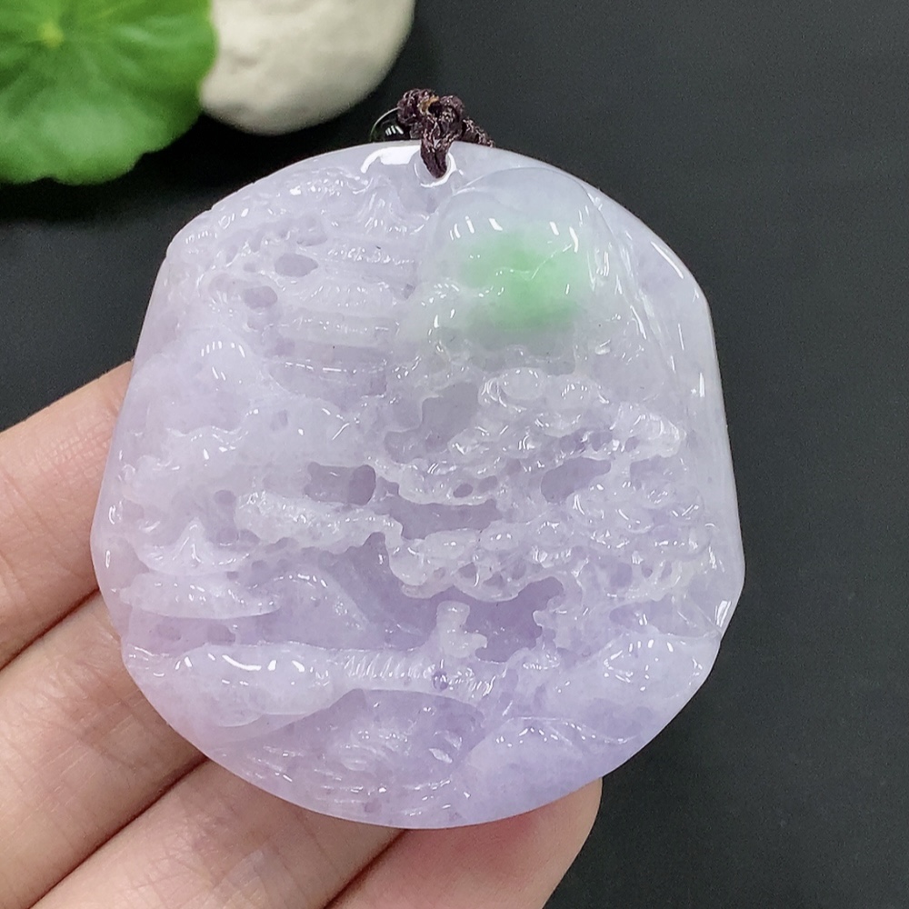 F24748672 Jadeite Landscape Pendant Total Weight Approx. 87.2g (Including Rope Weight)