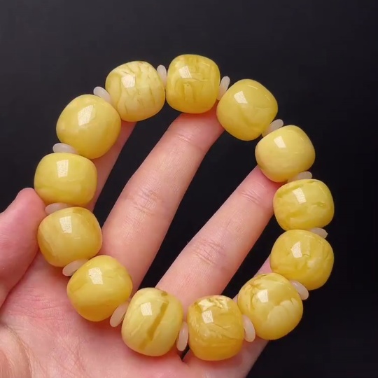 C31681091 Amber Honey Wax Bracelet with Partial Repairs Visible, Total Weight Approx. 39.1g, Size Around 17.1mm