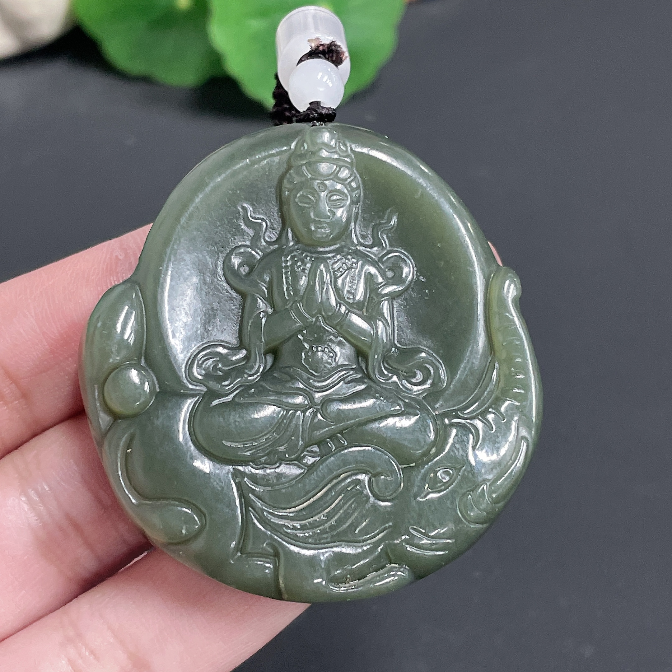 H18016774 Hetian Jade Pendant Guanyin with Cord 59.5g