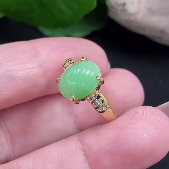 F35083696 Jadeite Inlaid Ring Total Weight Approx. 2.2g (Non-Gold Inlaid) (Adjustable)