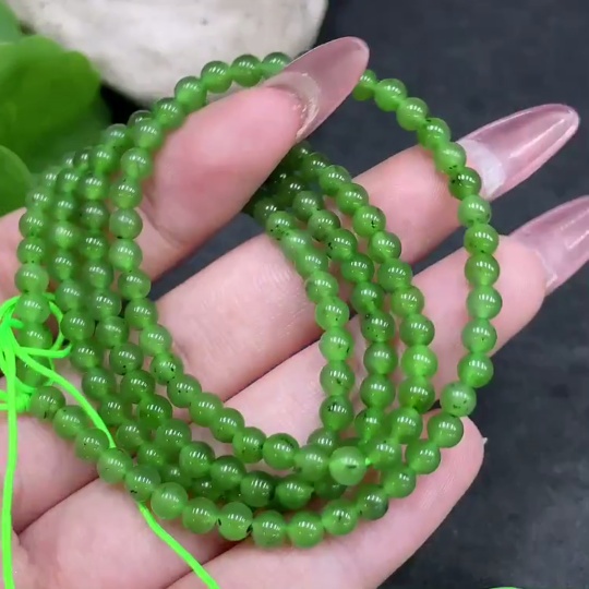 H34959658 Hetian Jade Jasper Bead Necklace, approx. 4mm, total weight approx. 14g