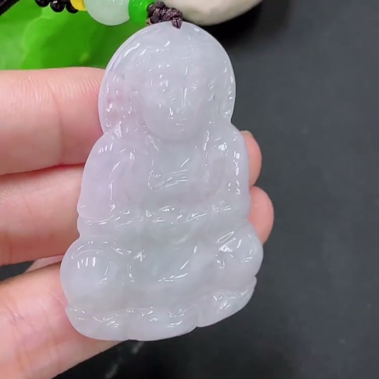 F33893534 Jadeite Guanyin Pendant, Total Weight Approx. 19.7g (Including Rope Weight)