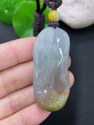 F41906897 翡翠普贤菩萨挂件 货品含绳总重约23.6克